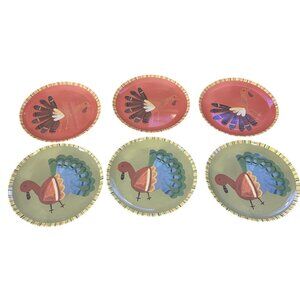 Pottery Barn Kids Thanksgiving Turkey Melamine Plates Set Of 6 10"  Red & Green